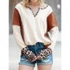 Fashion Leopard Print Stitching Long Sleeve T-shirt Women 2024 Spring & Fall New V-neck Pullover Women Casual Pullover Tops