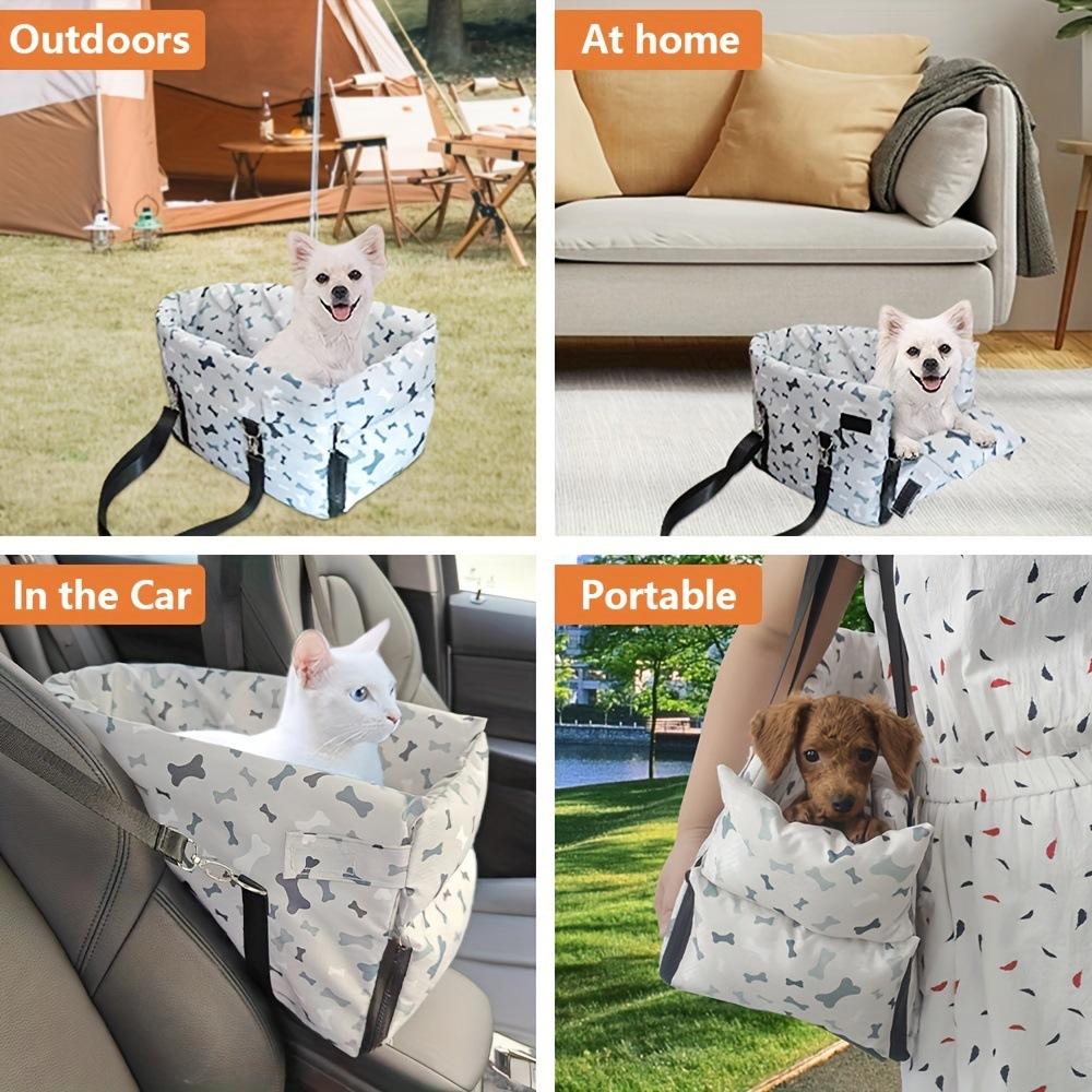 Pet Dog Car Seat Adjustable Straps Central Control Nonslip Dog Beds Safe Car Armrest Box Kennel Bed for for Medium Small Sized Puppy Cat Dog