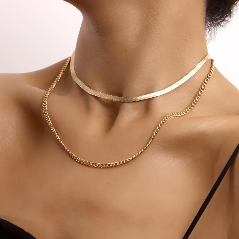 Simple Double-layer Small Hole Snake Bone Chain Necklace for Women Punk Style Trendyins Anchor Necklace