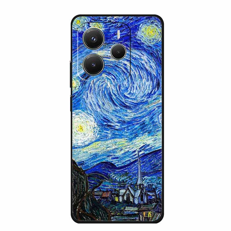 3D Emboss Case For Xiaomi Redmi Note 14 Phone Case Flowers Black Silicone Soft Back Cover Coque For Redmi Note 14 5G Global Case