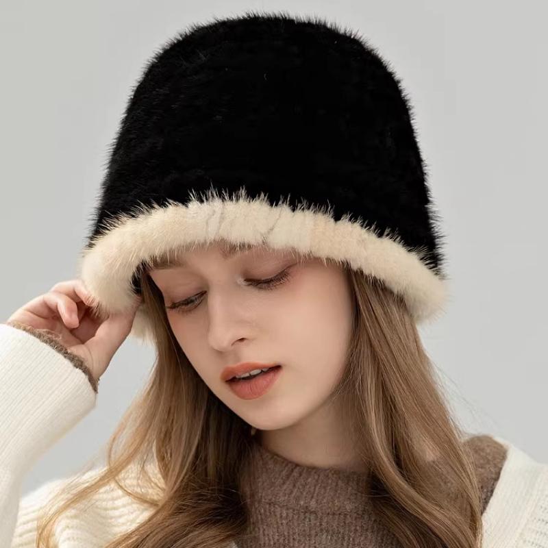 Mink Hat Female Winter Warm Versatile Real Hair Show Face Small Bucket Hat Mink Hair Top Hat Korean Version Fur Hat Tide