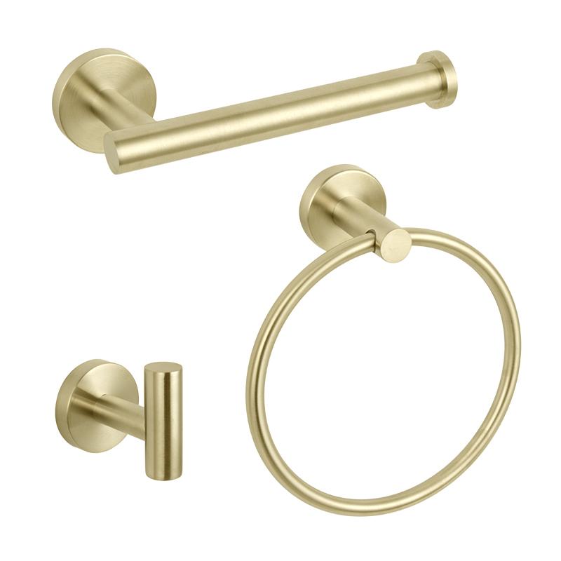 Modern Design Towel Rack 3 Pieces Bathroom Bath Toilet Accessory Wall Mounted Paper Holder Brushed Gold Bathroom Accessories Set (as the picture,Stainless Steel)