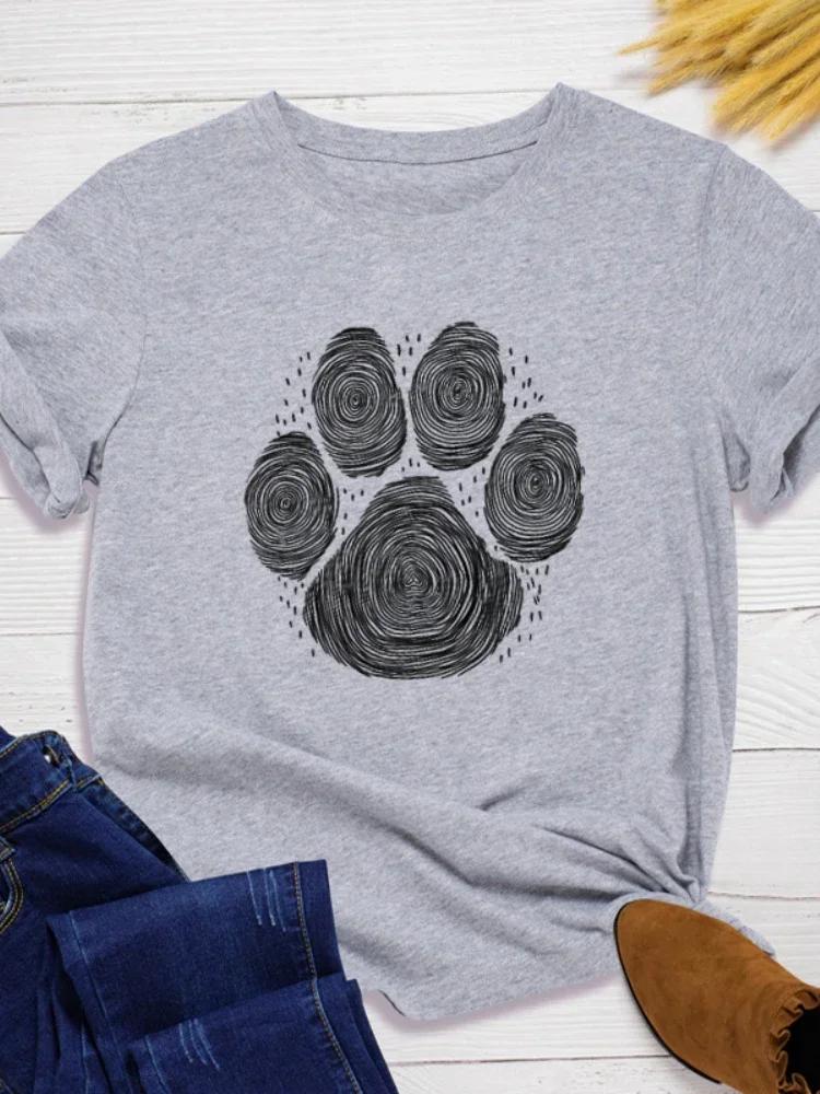 Fußabdruck Print Damen T-Shirt Kurzarm O-Ausschnitt Locker Damen T-Shirt Damenmode T-Shirt Tops Kleidung Camisetas Mujer