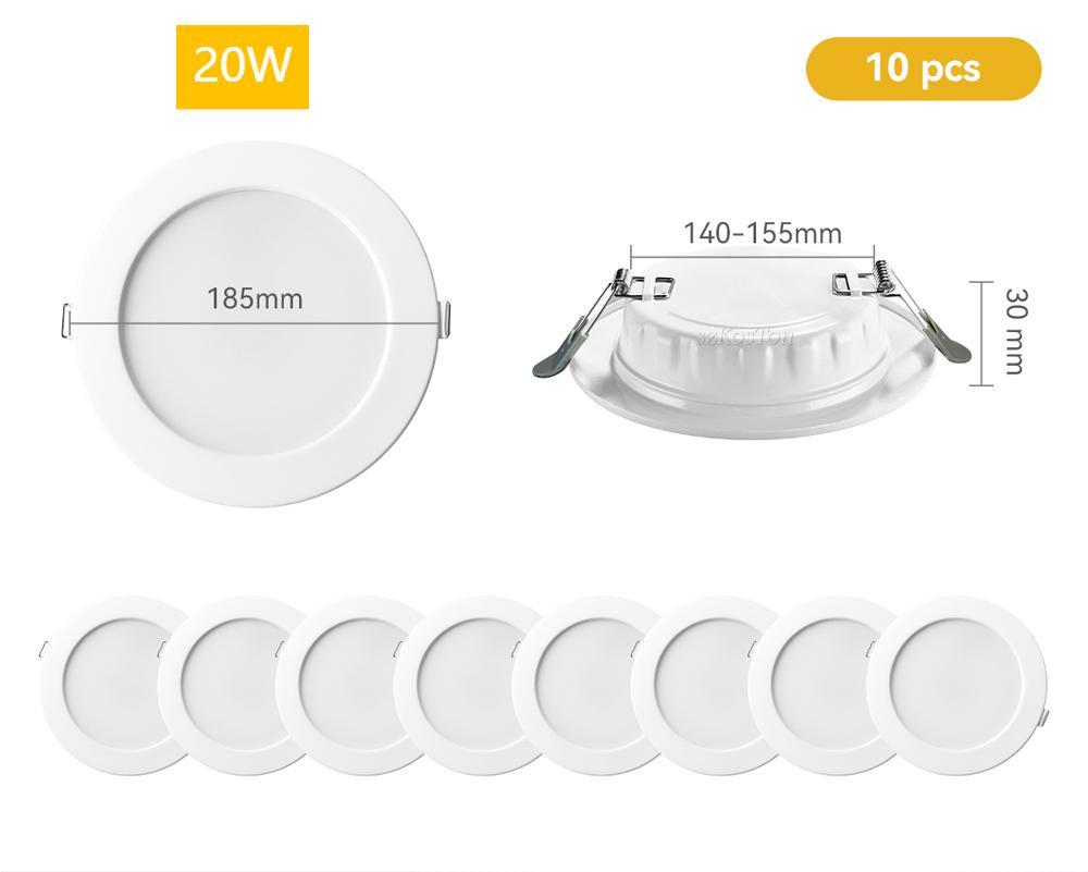 10pcs/Lot LED Downlight Ceiling Light Recessed Down Lights Round Panel 220V 5W 7W 9W 12W 20W Indoor Warm Cold White Spotlight