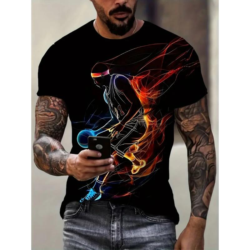 

Мужская футболка большого размера с 3D-принтом баскетбольного узора, с круглым вырезом и короткими рукавами, летняя модная повседневная удобная универсальная футболка 6XL