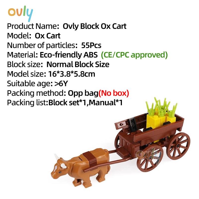 Ovly Zestaw części Farm Carriage Gardening MOC z wozem wołowym, zwierzętami DIY, klocki konstrukcyjne, zestaw do pieczenia kurczaka w stylu retro, prezent dla dzieci z instrukcją