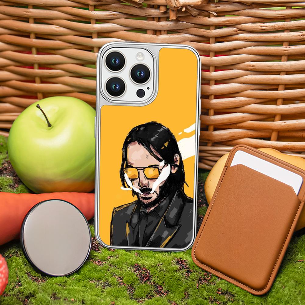 

Handsome Neon John cool man Phone Case for iPhone 16 15 14 13 12 11 Pro Max Sheepskin Silver-edged protective case iPhone 12 Pro