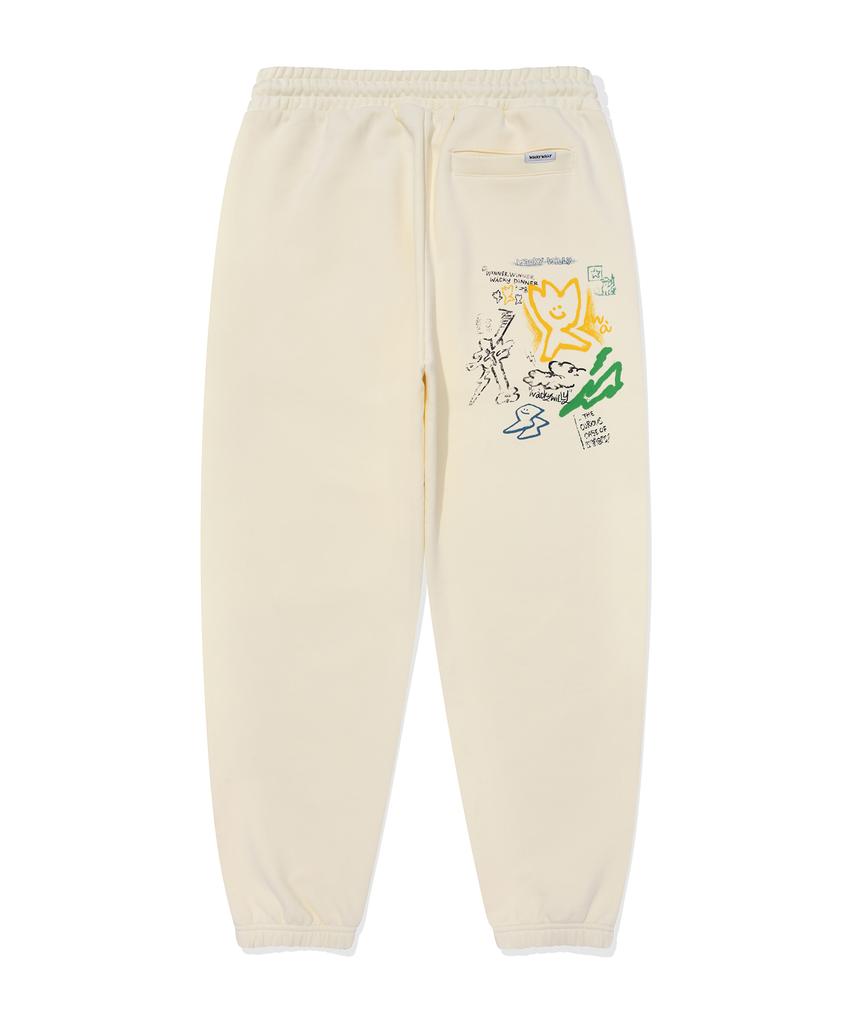WACKY WILLY Spray Graphic Sweatpants Cream