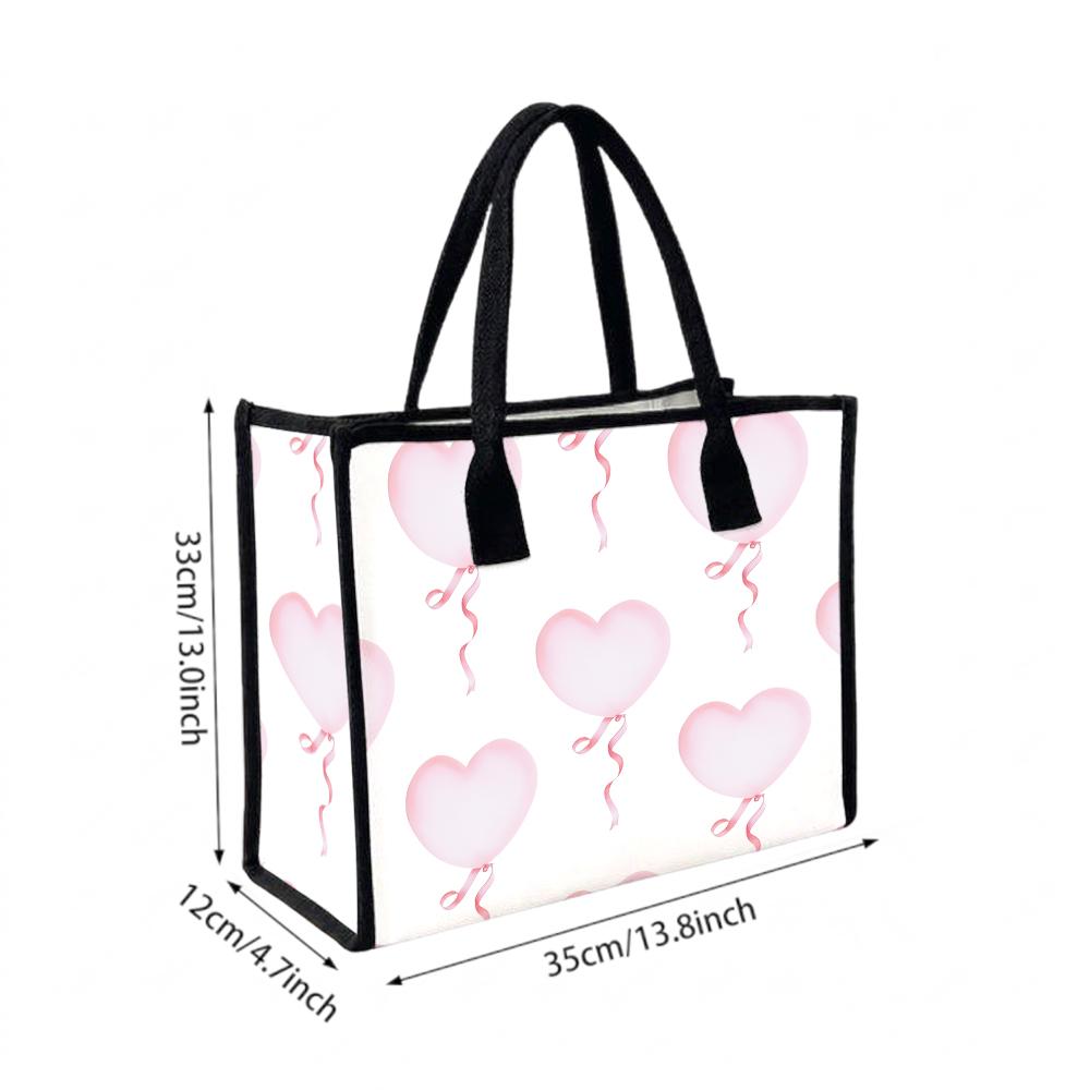 Cute Pink Heart Balloon Printed Tote Bag for Daily Use
