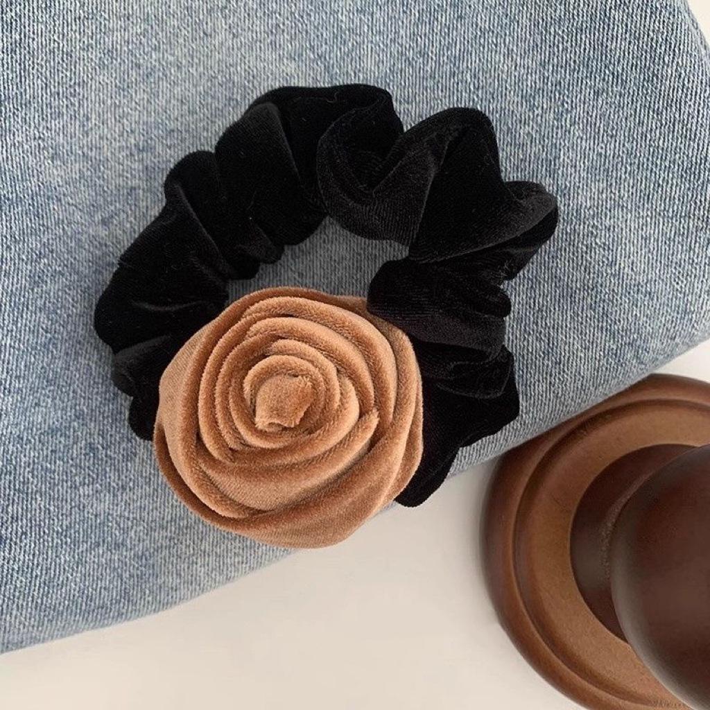 Velvet Floral Elastic Hair Tie Bun Ring - Korean Style for Women