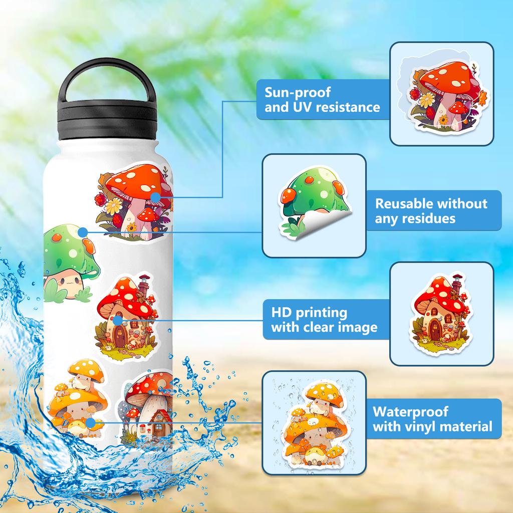 50 Hand-painted Mushroom Stickers Psychedelic Retro Cute Mushroom Cute Colorful Doodle Stickers