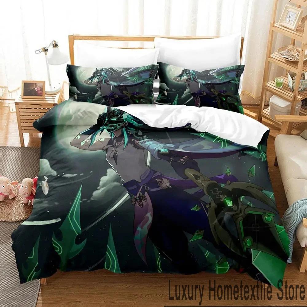 3D Genshin Impact Xiao Anime Bedding Set Duvet Cover Bed Set Quilt Cover Pillowcase Comforter King Queen Size Boys Adult Bedding