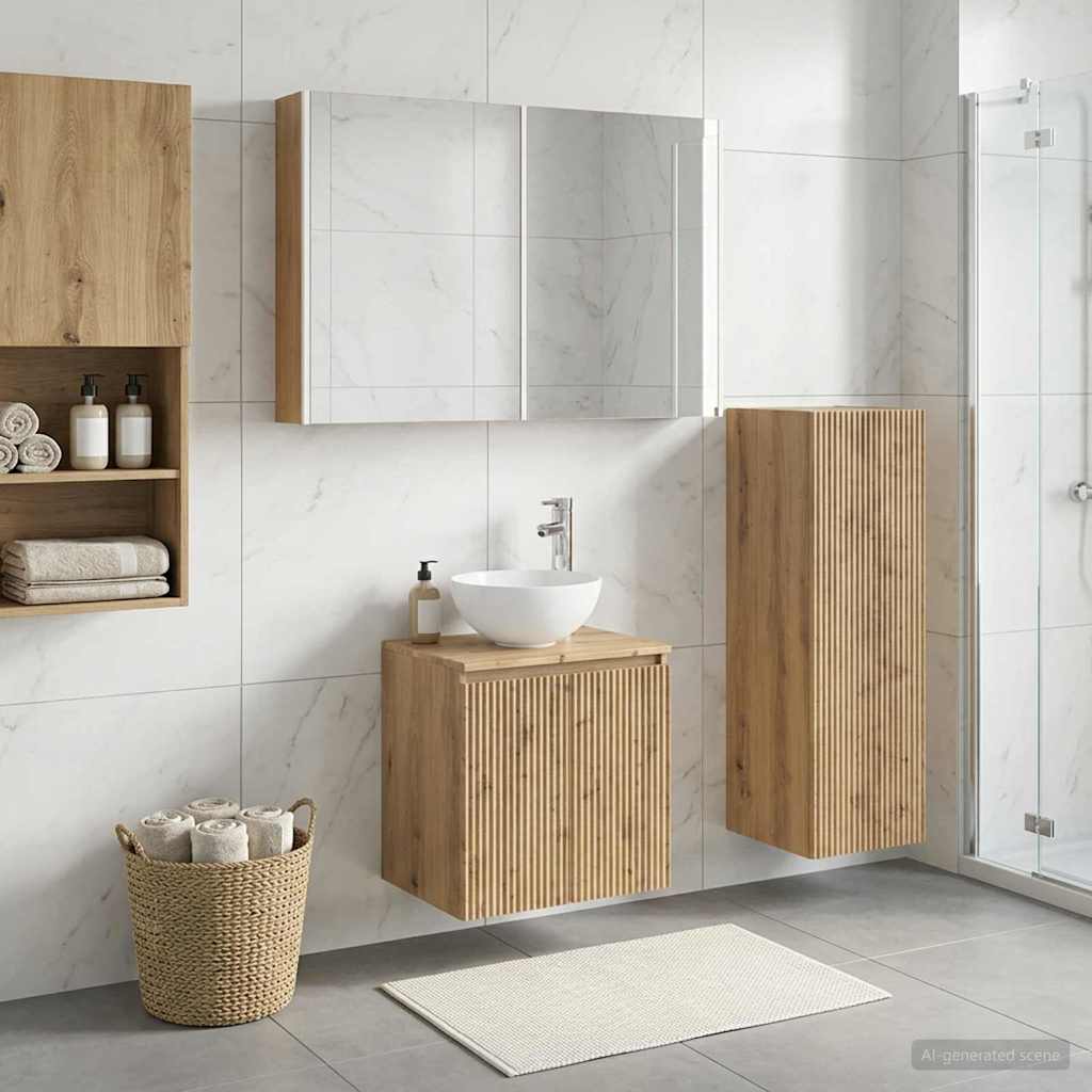 Bathroom Furniture Set 4 Pcs Artisan Oak Engineered Wood and Glass