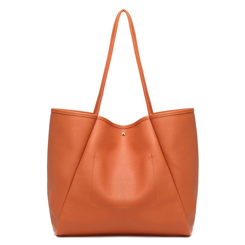 Fashion Tote Bag Retro Minimalist Design Solid Color Casual Handbag Large Capacity Versatile Women'S Shoulder Bag