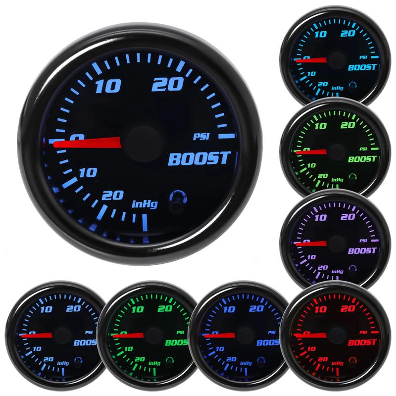 Car Accessories Auto Gauge Universal 52mm 7 Colors Turbo Boost Auto Meter 12V -30-33 PSI -1-2 BAR Turbo Pressure Manometer