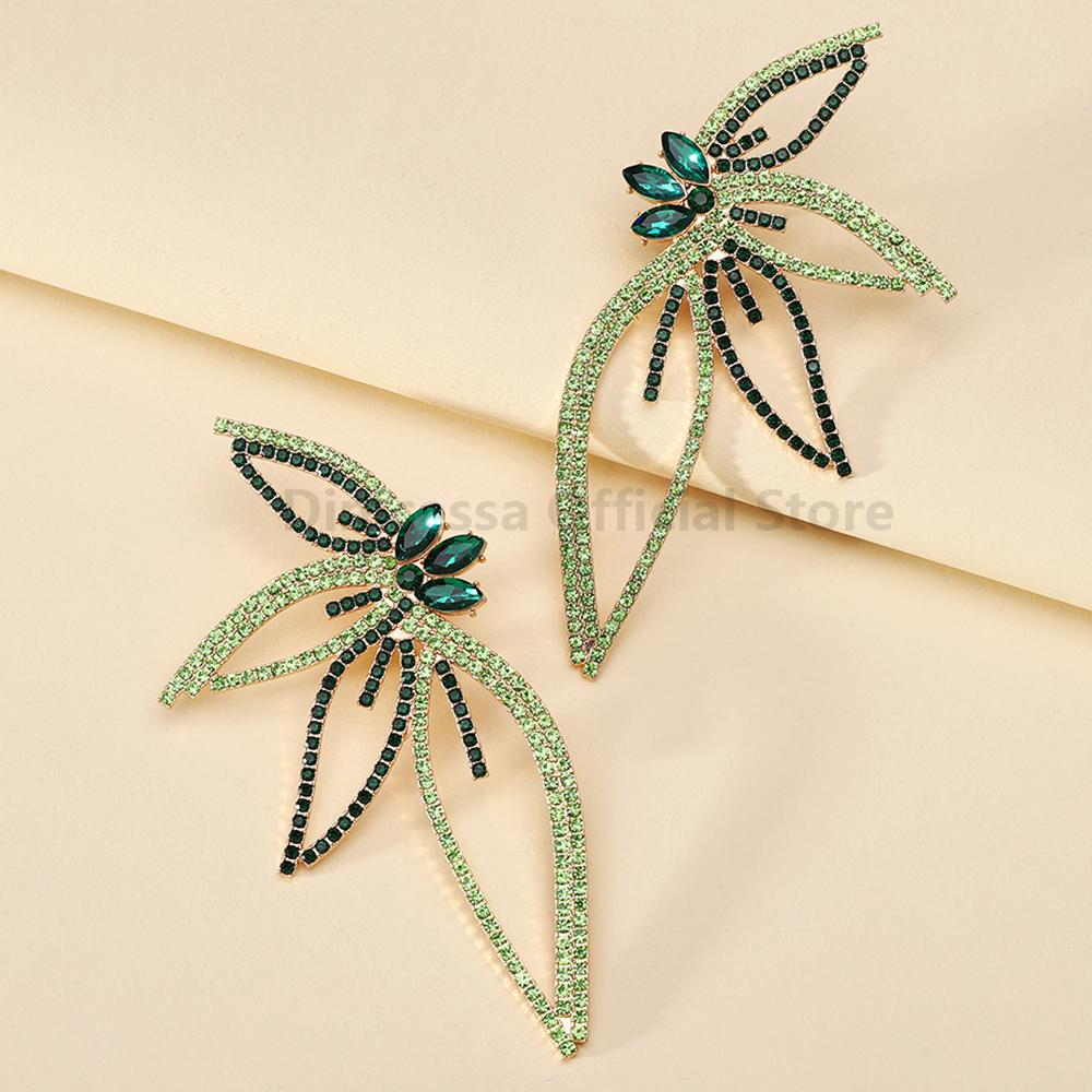 Wing Full Shiny Rhinestone Unusual Original Decor Bridesmaids Wedding Party Jewelry Trend Luxury Big Stud Earrings For Women