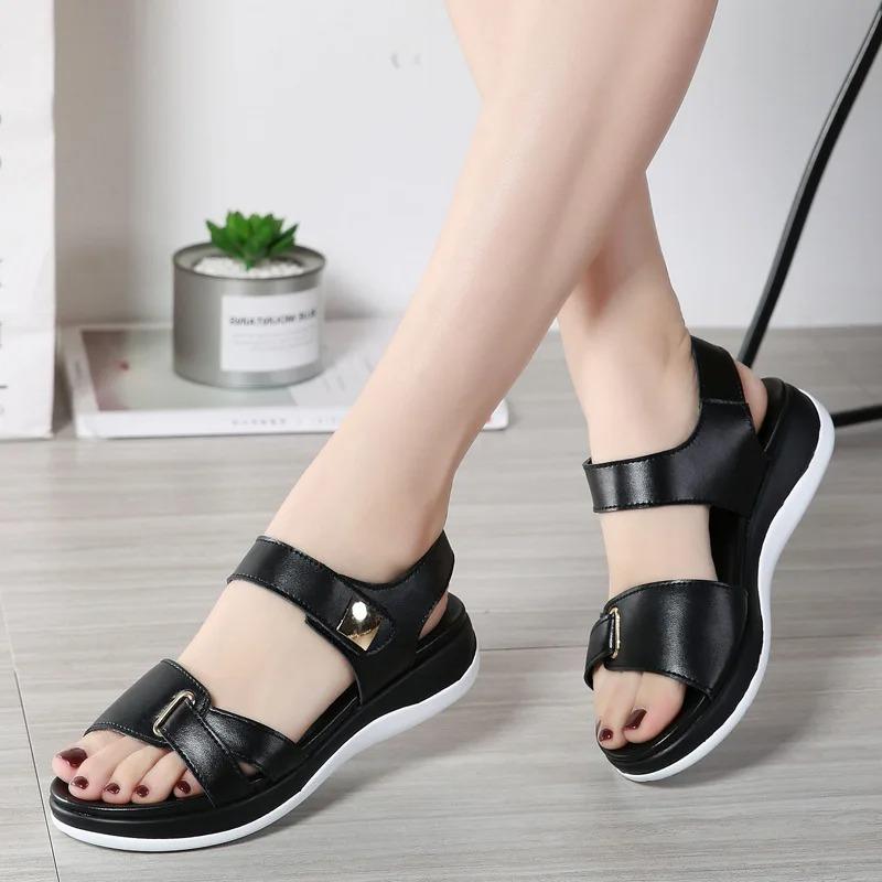Sandalen für Damen 2025 Neue lässige Sportsandalen Leichte PU-Ledersandalen Rutschfeste flache Sandale Sandalias De Mujer