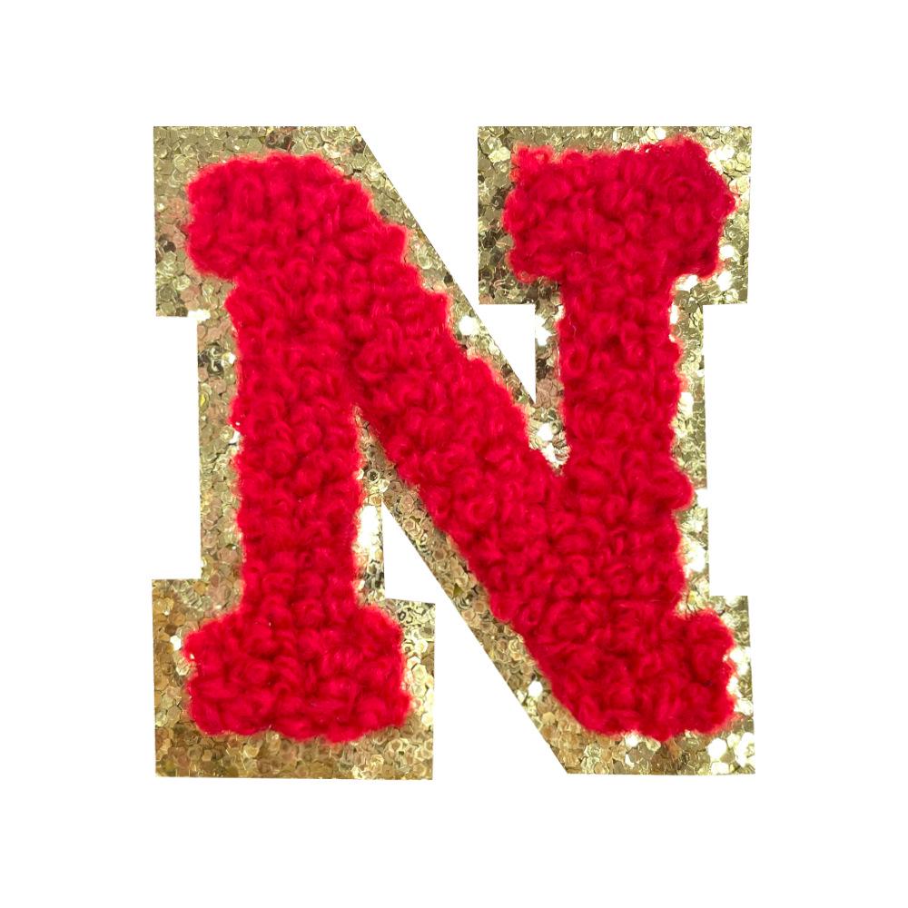Red A-Z Chenille Embroidery Letter Patches, 5cm Self-Adhesive for DIY Clothing.