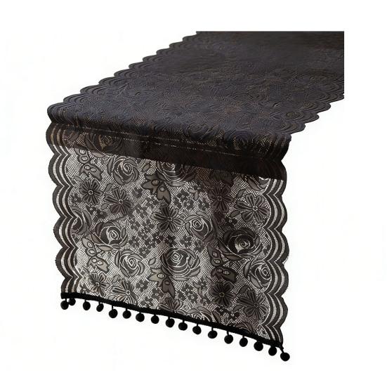 French Lace Table Runner Hollow Tassel Fringe Placemat Elegant Decorative Tablecloth Romantic Wedding Party Dining Table Dresser Buffet Decor