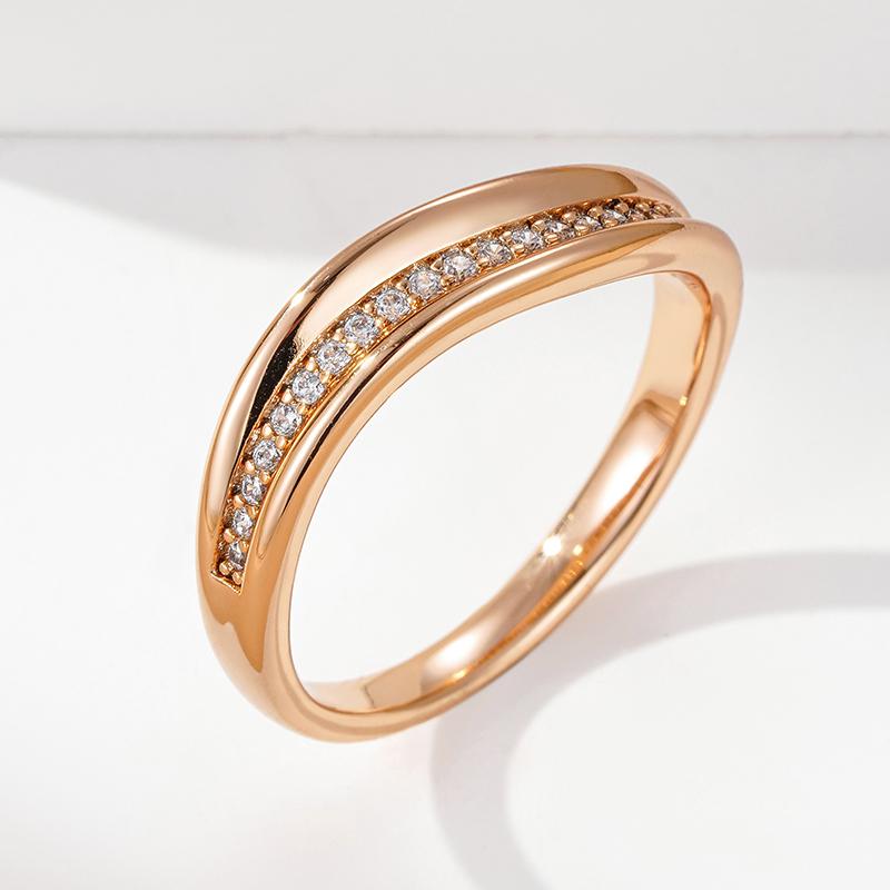 Wbmqda Simple  Natural Zircon Ring For Women 585 Rose Gold Color Irregular Geometric Shape Daily Matching Fine Jewelry