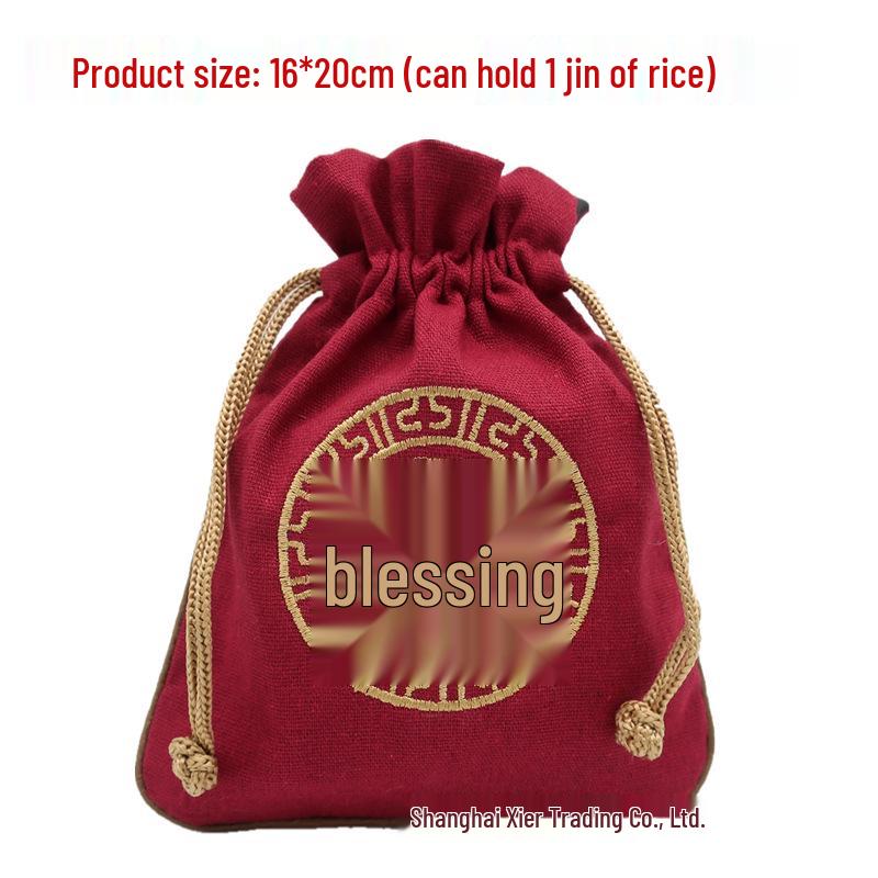 "Extra Large Embroidered Linen Drawstring Bag for Storage and Gifting"