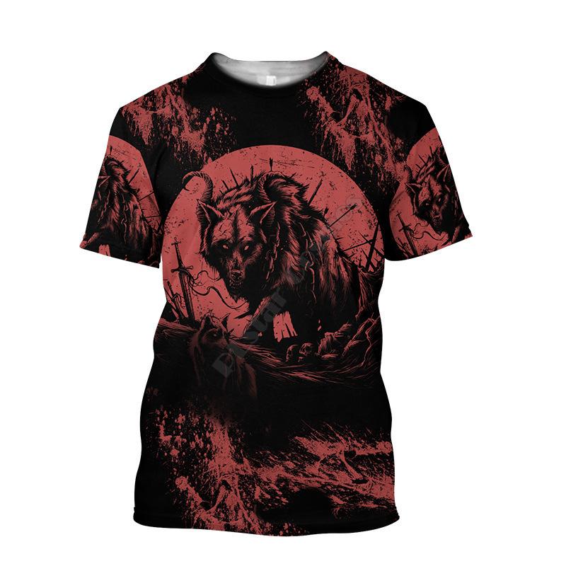 Letnie T-shirty męskie z okrągłym dekoltem i nadrukiem 3D z motywem wilka, modne i codzienne, z krótkim rękawem