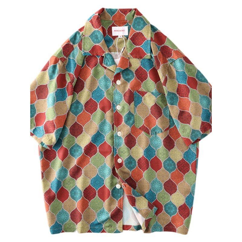 Cuban Collar Shirt Men's Short Sleeve Retro Summer Drape Ice Silk Trendy Trendy Coat Export Export Men's Shirt