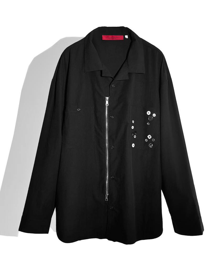 Kodeu Decorative Button Zipper Shirt_Bk