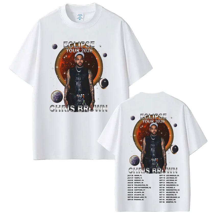 Rapper Chris Brown Eclipse Tour 2026 Concert Tshirt Fan gifts Unisex Women Fashion Hip Hop TShirt Cotton Casual Oversized Tshirts