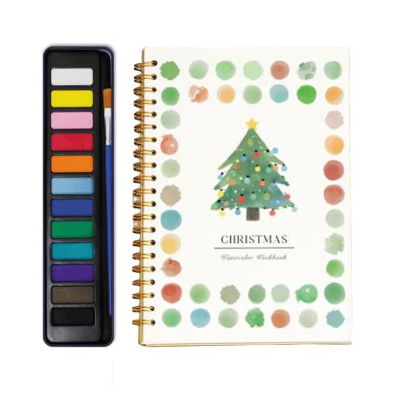 Watercolor Workbook with 12 Colors Pigment Step-by-Step Animal Flower Painting Guide Paper Coloring Book for Learning Techniques Stress Relief