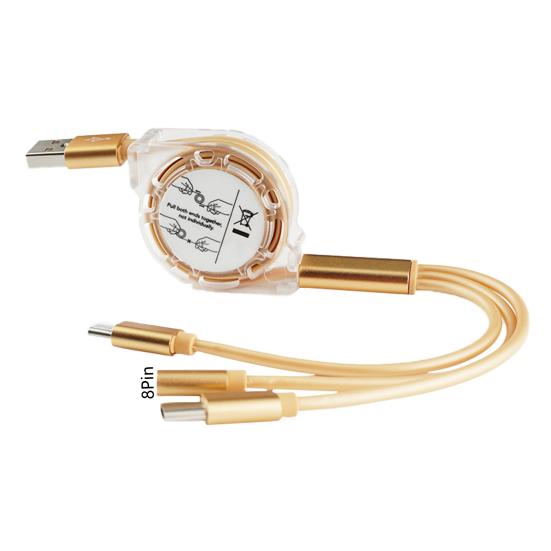3 in 1 8 Pin 2.4A Type-c Micro-USB Fast Stable Charging Cable Cord