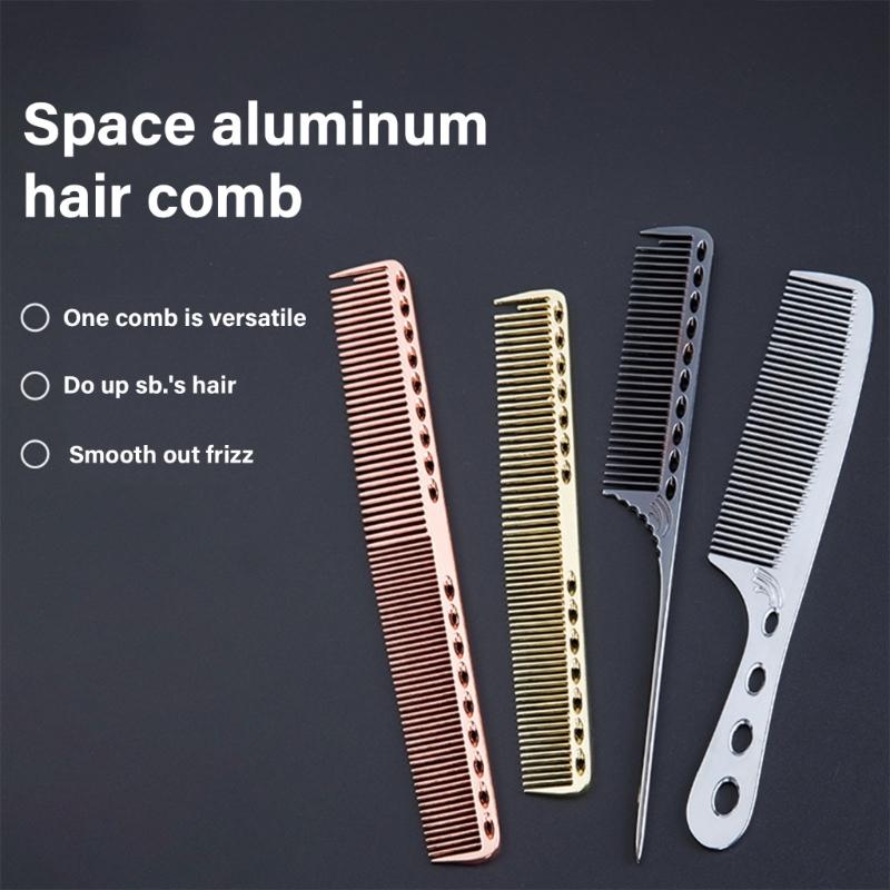 4Pcs Aluminum Hair Combs Set: Long Cutting Comb,Short Styling Comb,Handle Combs,and Tail Comb for Professional Barbers