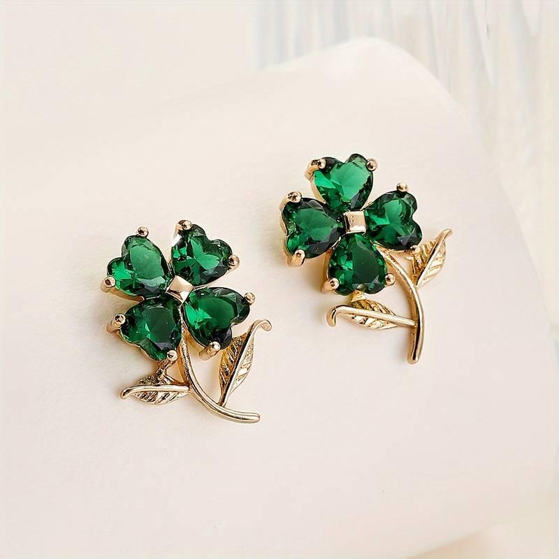 Emerald Women s Luxury Rhinestone Four-Leaf Clover Earrings