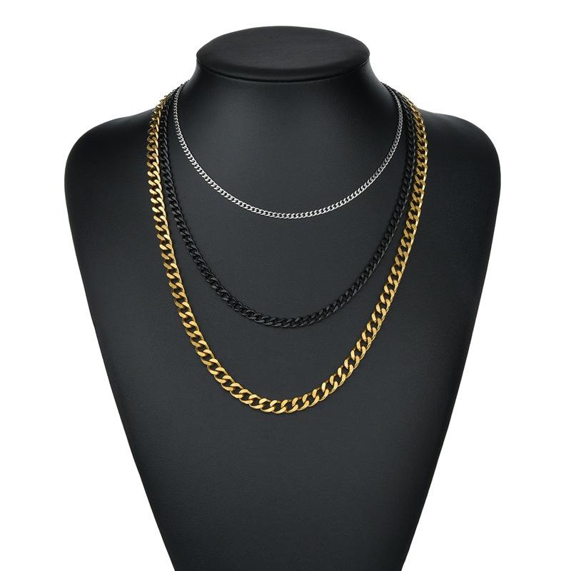 Simple Style Double-sided Polished Cuban Chain Necklace Stainless Steel Jewelry Men Women Geometric Line Element Electroplated