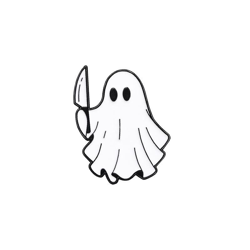 Horror Halloween metal badge, funny personality, white ghost cartoon brooch, cute ornament decoration