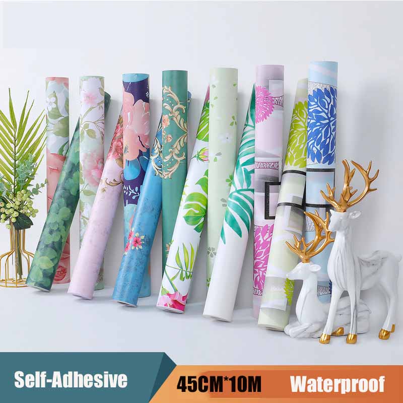 Thickened PVC Self-Adhesive Waterproof Plants Flowers Patterned Wallpaper DIY Furniture Renovation Home Decor Wall Sticker