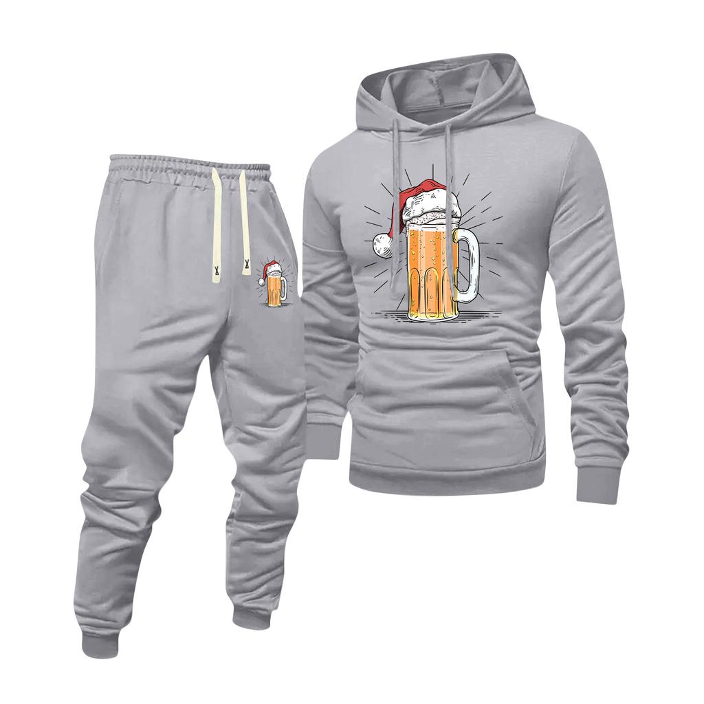 Men's Printed Hooded Sweatshirt And Sweatpants Casual Sports Suit