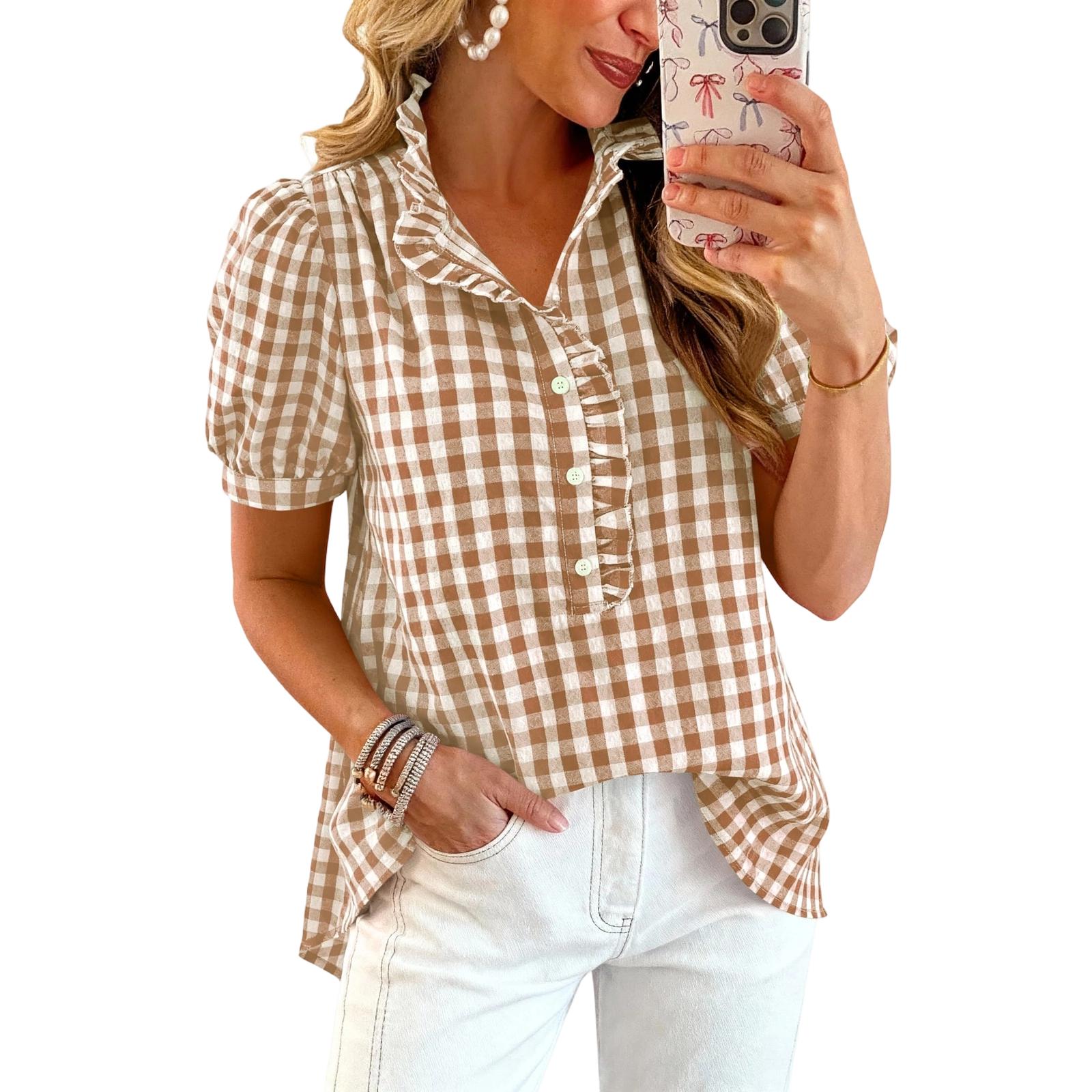 Women s Fashionable Casual Striped Check Shirt XXL хаки