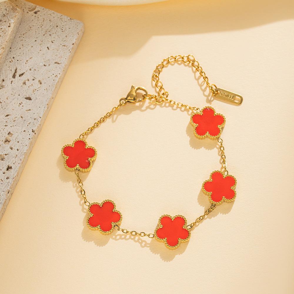 Klasický luxusní nerezový náramek dámský nastavitelný pětikvětý náramek pro ženy nová móda párty šperky dárky jetel