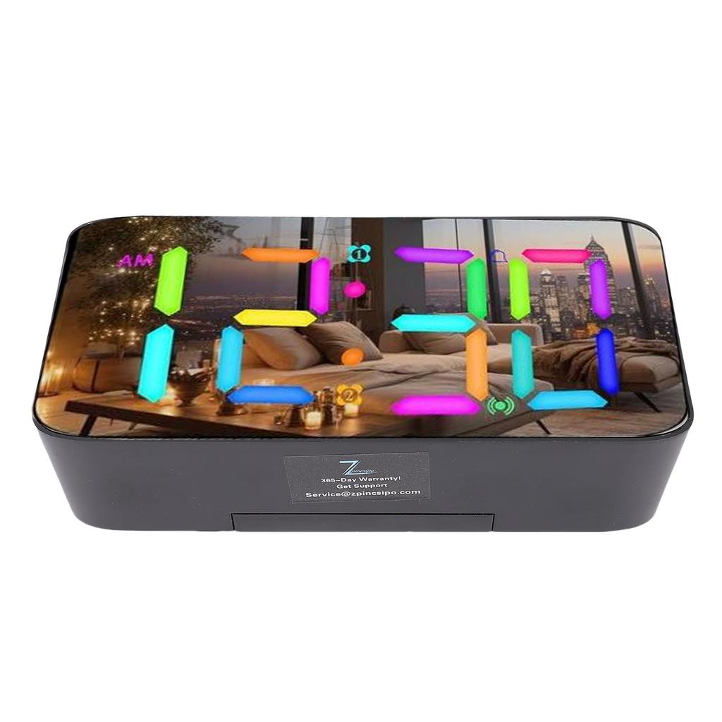 7 Inch Mirror Alarm Clock with Bed Shaker RGB Night Light 5 Levels Volume Vibrating Alarm Clock for Heavy Sleepers Seniors