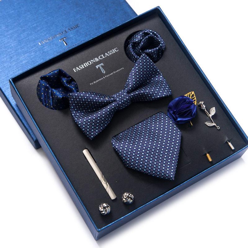 Men's 8-Piece Formal Accessory Set: Bow Tie, Corsage, Brooch, Cufflinks for Weddings.