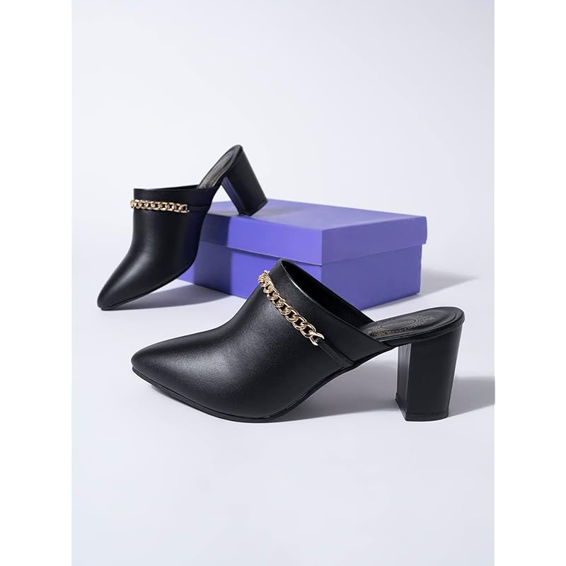 

Shoetopia Women & Girls Pointed Toe With Stylish Golden Chain Pumps/Bantu-428/Black/Uk8 8 UK