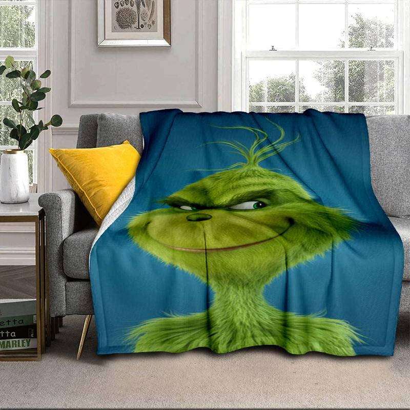 Green Monster Christmas Spirit Blanket Flannel Blanket for Bed, Sofa, Camping, Hiking, Picnic Essentials, Gift for Family Fan Gifts