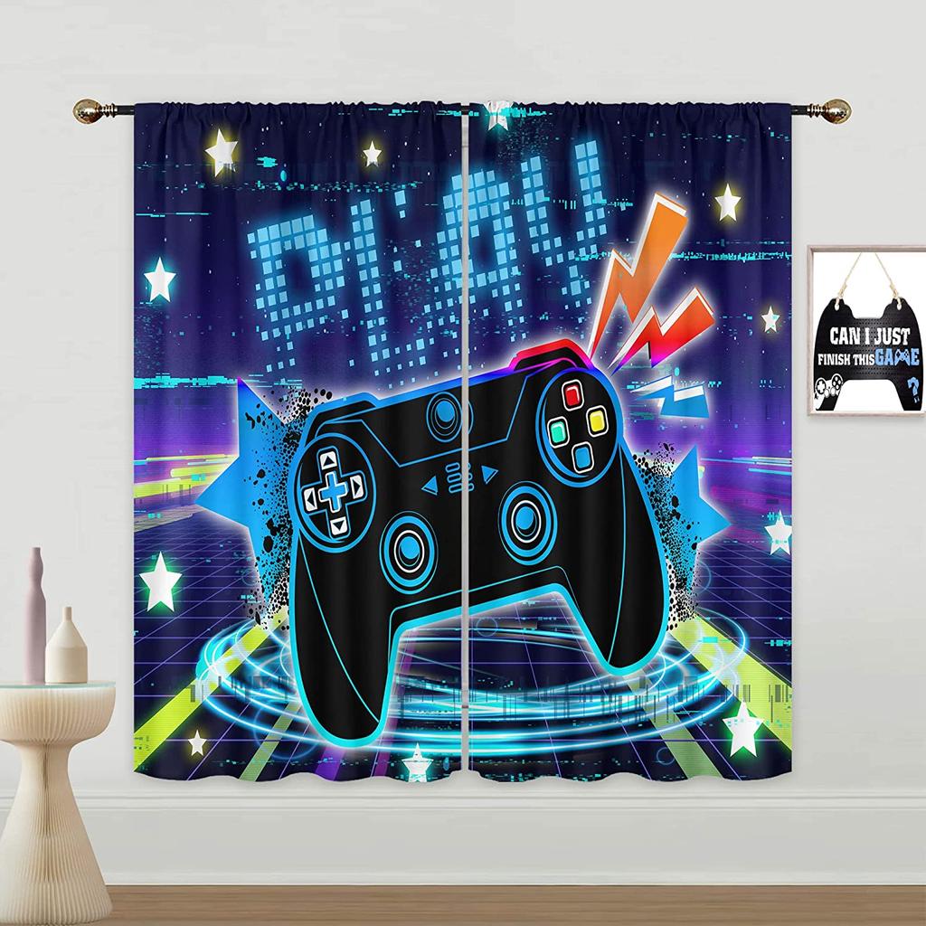 New Modern Style Game Controller 3D Digital Printed Thin Curtain for Boys Gaming Room Bedroom Window Curtain 2 Pieces Rod Pocket