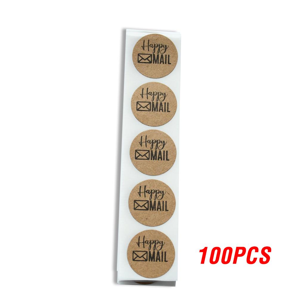 100-500pcs 1 Inch Happy Mail Stickers Scrapbooking Round Kraft Stickers Seal Labels Envelope Packaging Labels Stationery Sticker