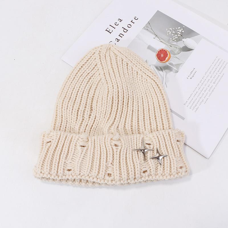 Hat Men and Women Stars Ripped Wool Hat Japanese Pointed Knit Hat Autumn and Winter Warm Pullover Cold Hat