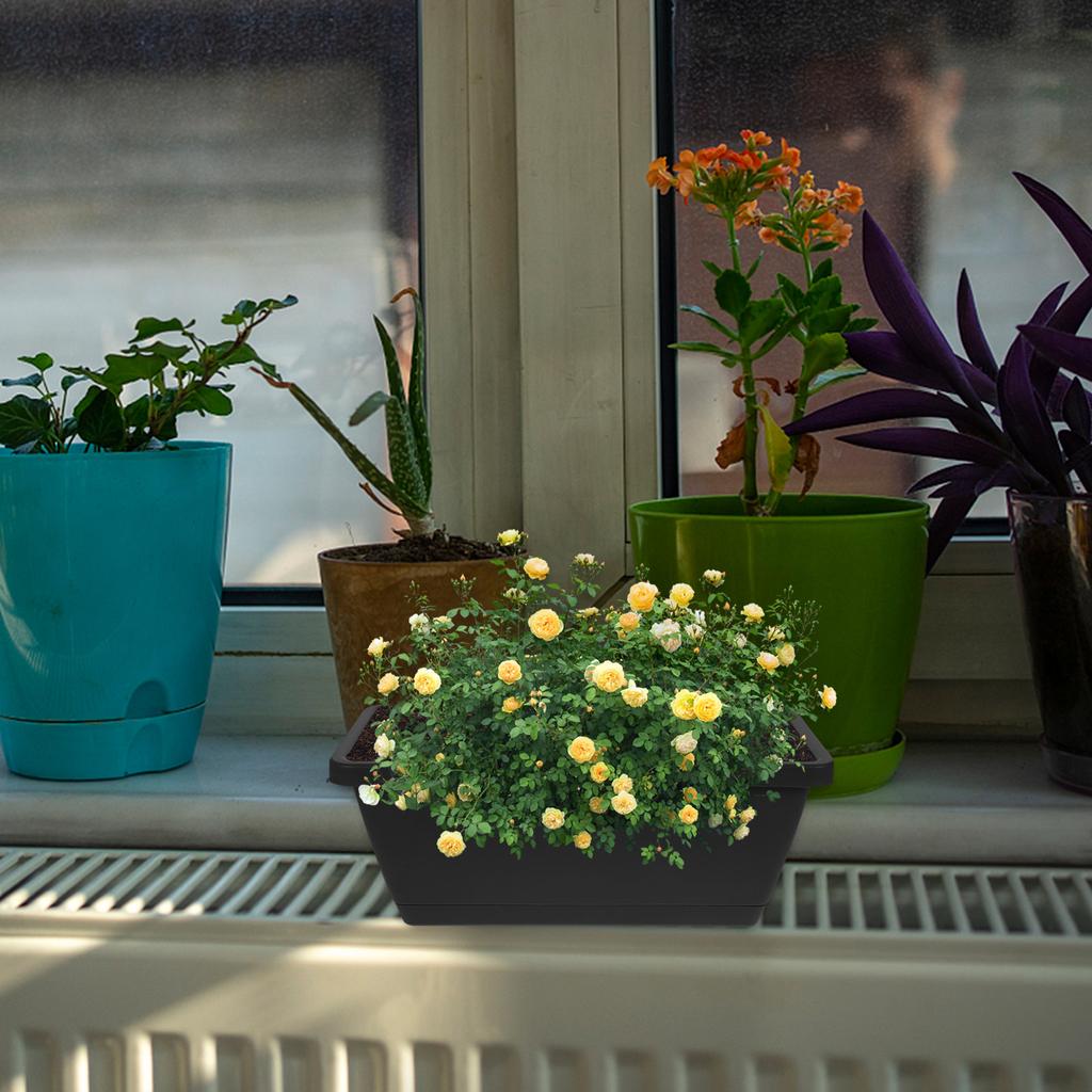 4Pcs Plastic Rectangular Window Box Planters Flower Pots for Indoor Outdoor Bonsai Vegetable Planting with Saucers