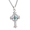 Turquoise European-Style Cross Pendant Necklace - Trendy Punk Fashion Sweater Chain Ornament