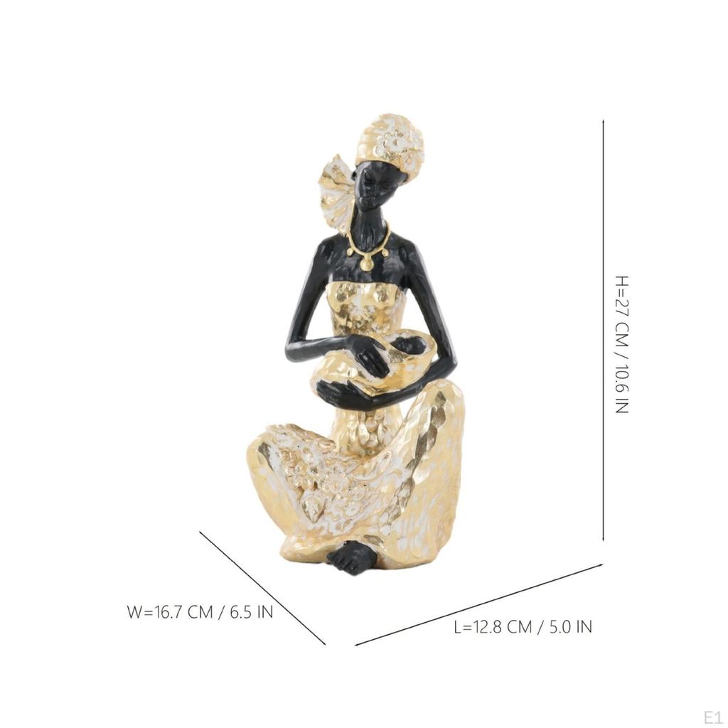 African Mother Figurine Hand-Painted and Infant Statue Embossed Woman