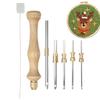 Punch Needle Kits Wooden Handle Punch Pen Embroidery Tools 5/3.5/2.5/2/1.6mm Needles Hooking Tool Kits for Embroidery Floss